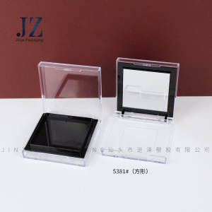jinze square transparent outside with round or square inner compact powder case with mirror