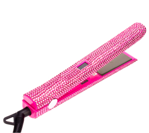 Pink Bling LCD Digital Display Diamond Rhinestones Titanium Plate Bright Plate Hair Straightener 