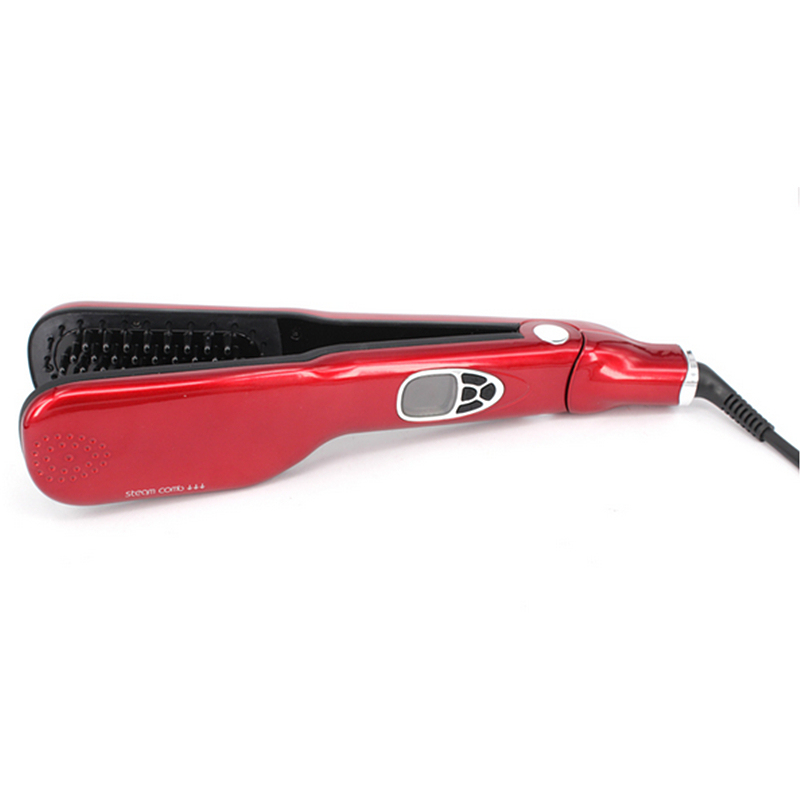 New Design Steam Hair Straightener Brush With LCD Display Double Teeth Electric Steam Hair Straightener Beauty Hair Tool 