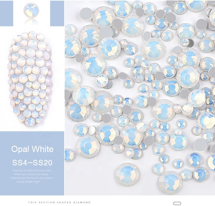 400pcs Mix White Opal Crystal Nail Art Rhinestones 3d Charm Glass Flatback Non Hotfix DIY Nail Jewelry Sticker Decorations 