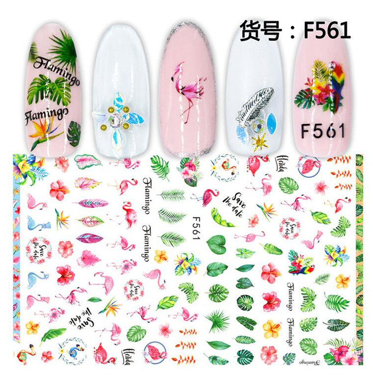 F535-552 Flower Series Nail Art 3D Transfer Stickers Full Wraps Mermaid Flamingo Deer Nail Tips DIY 