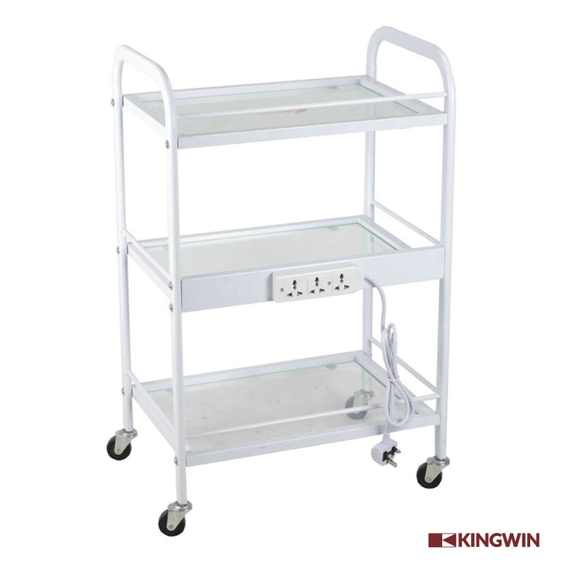 Facial Beauty Trolley Solid Metal with 3 Mat Glass Shelves 