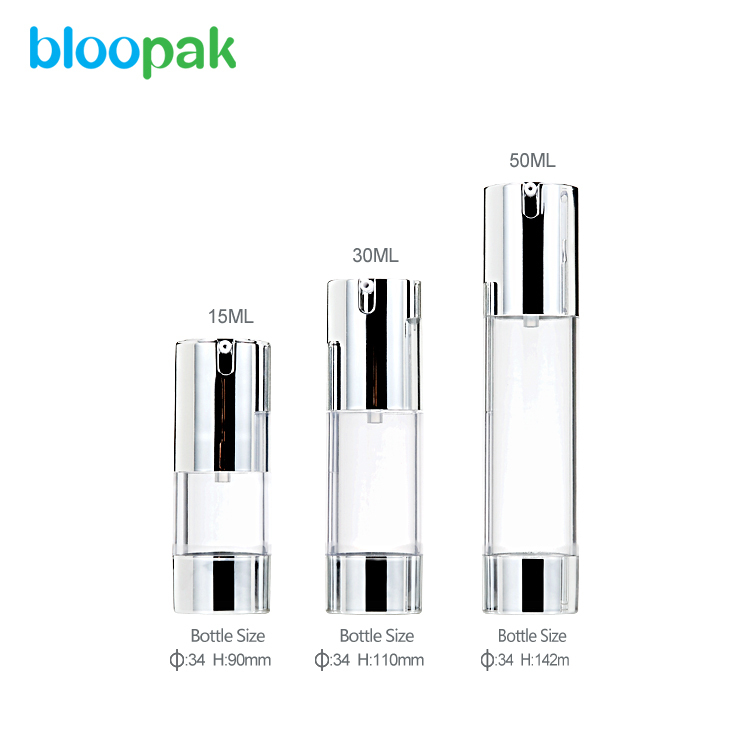 15ml  30ml 50ml  luxury silver cosmetic lotion aluminum airless pump bottle