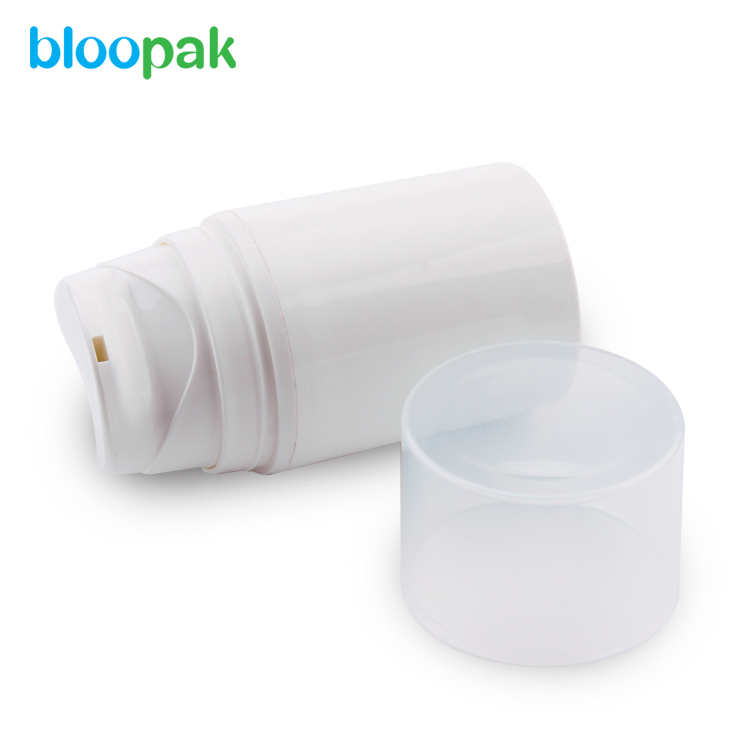 Cylindrical 50ML 100ML 150ML white PP plastic airless pump bottle with snap lotion pump 