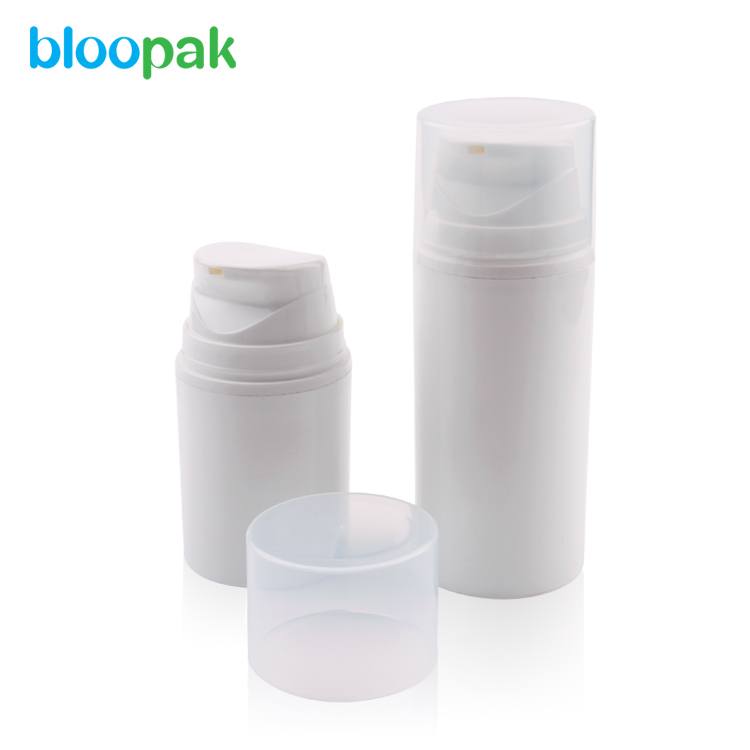 Cylindrical 50ML 100ML 150ML white PP plastic airless pump bottle with snap lotion pump 