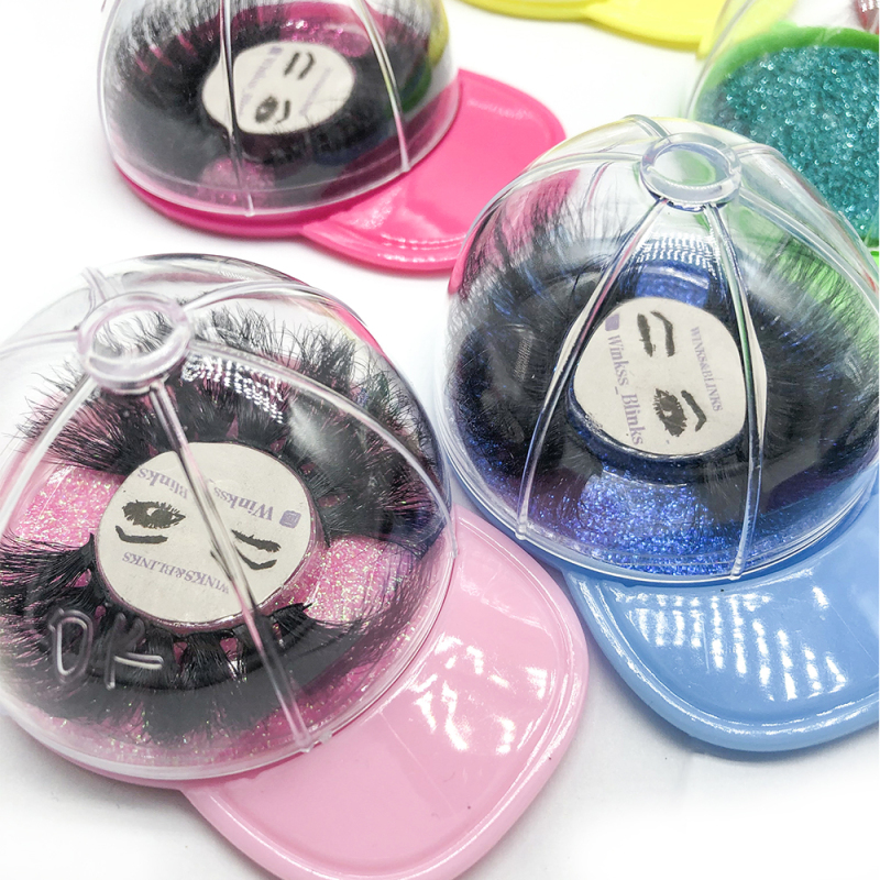 Wholesale private label baseball hat lash boxes for luxury 25mm false 3d mink eyelashes