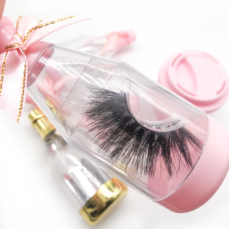 high quality 25mm mink eyelash with pink wine bottle style