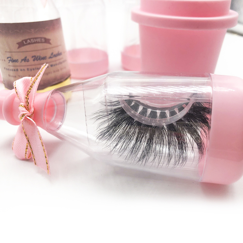 high quality 25mm mink eyelash with pink wine bottle style