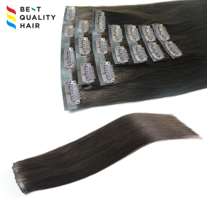 Wholesale custom made clip in hair extension, double drawn pu with clip in hair extension