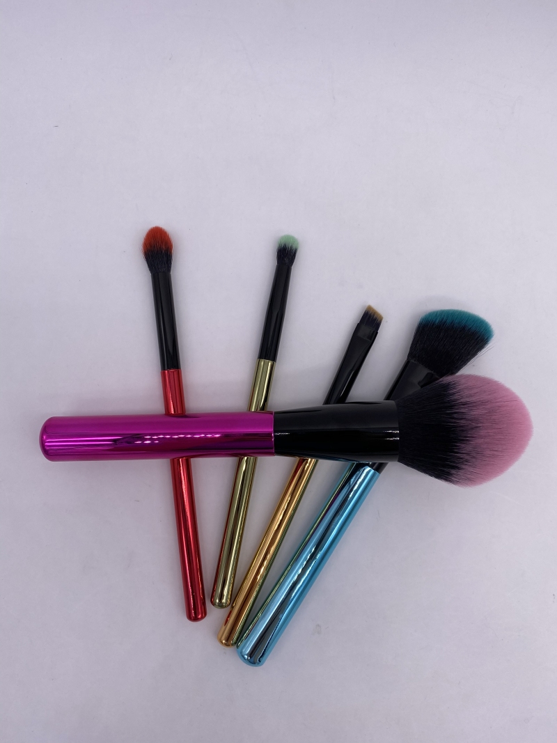 5pcs Multi-color Makeup brush set plastic handle with nylon hair