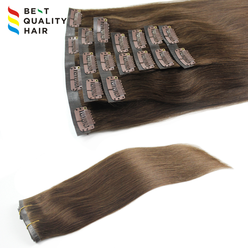 Wholesale custom made clip in hair extension, double drawn pu with clip in hair extension