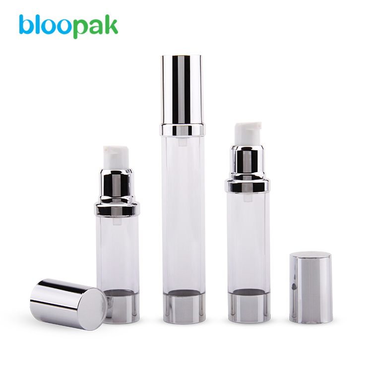 15ml 20ml 30ml Round AS Clear Airless Cosmetic Pump Lotion Bottle With Aluminum Top and Bottom 