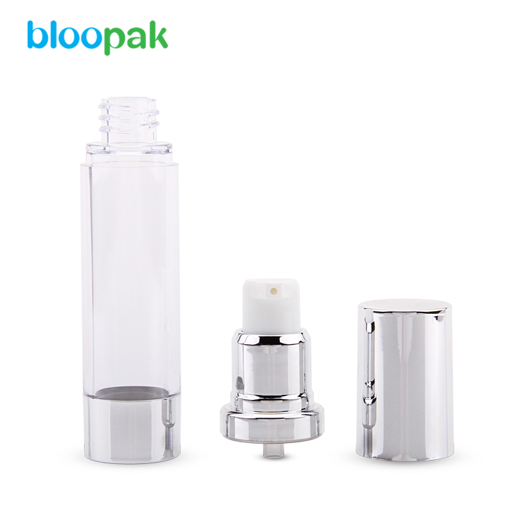 15ml 20ml 30ml Round AS Clear Airless Cosmetic Pump Lotion Bottle With Aluminum Top and Bottom 