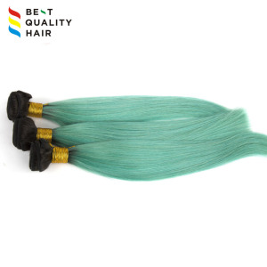 Fashion  light green color hair weft, 100% human remy hair machine made weft extension