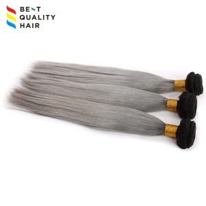 100% human remy hair grey color hair weft extension