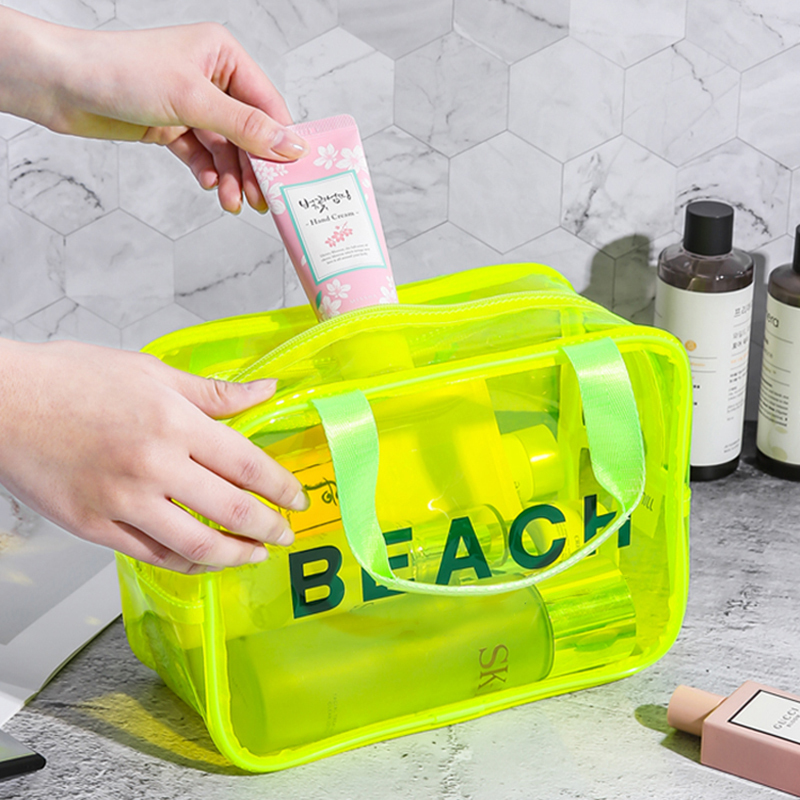 Custom Logo PVC Beauty Transparent Cosmetic Bag Waterproof Portable Wash Organizer Bag with Handle Zipper Toiletry Bag
