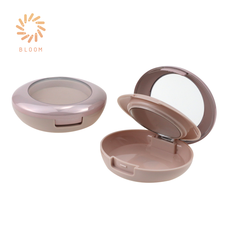 High Quality Double Tray Blusher Oval Plastic Compact Case with Mirror