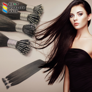 Stock black color Nano tip hair extension, 100% human hair tip extension