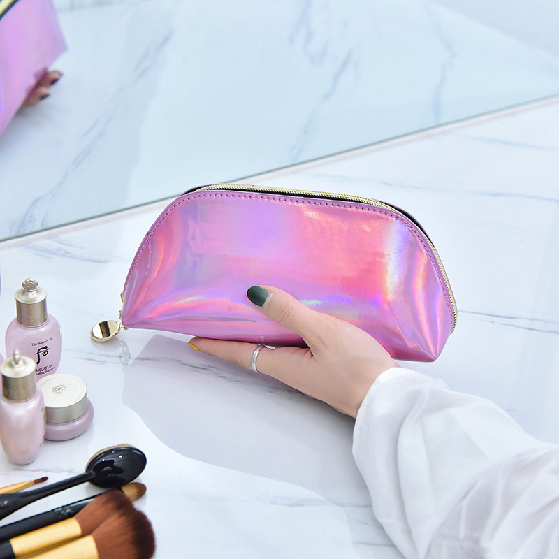 Wholesale High Quality Women Shell PVC Cosmetic Bag Pouch Waterproof Travel Glitter Makeup Bag with Zipper 