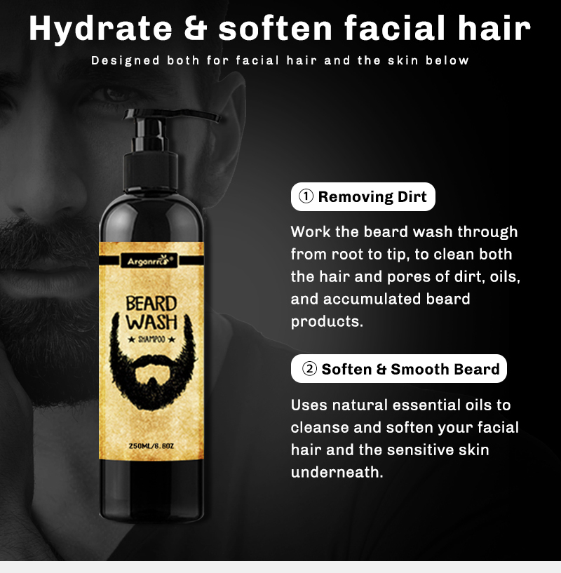 ARGANRRO Branded private label customize ingredient and package vegan beard shampoo for beard clean moisturize and soften