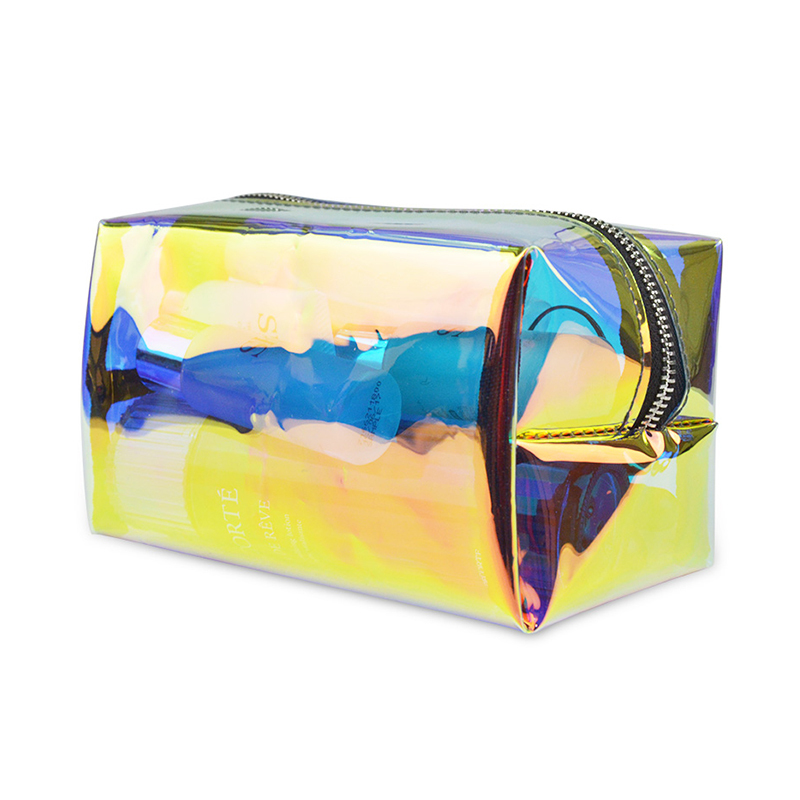 Promotional Laser Cosmetic Bag PVC Hologram Pouch Transparent Toiletry Bag for Travel Iridescent Makeup Bag Waterproof