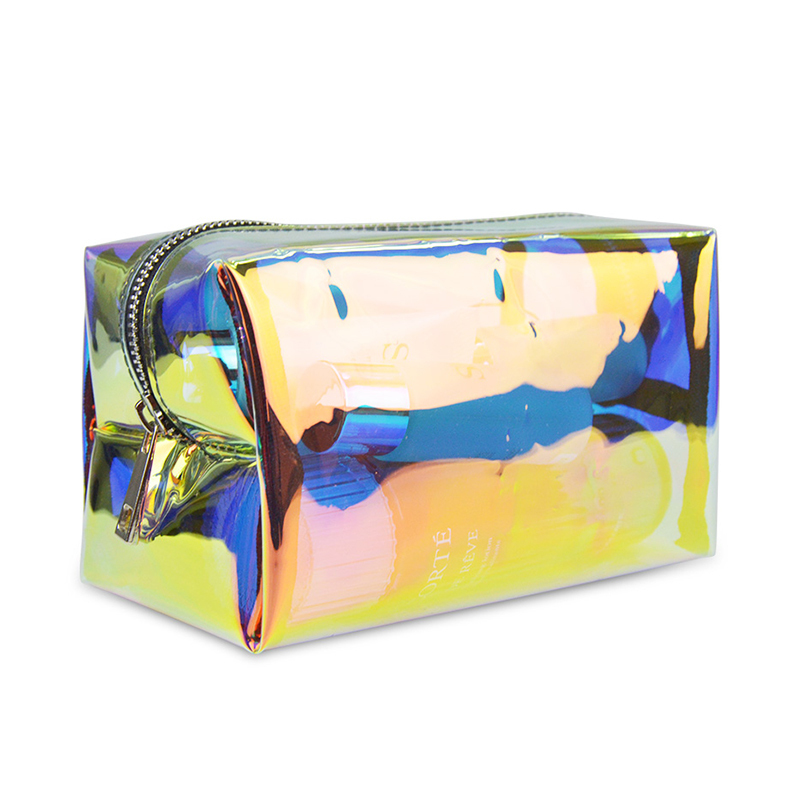 Promotional Laser Cosmetic Bag PVC Hologram Pouch Transparent Toiletry Bag for Travel Iridescent Makeup Bag Waterproof