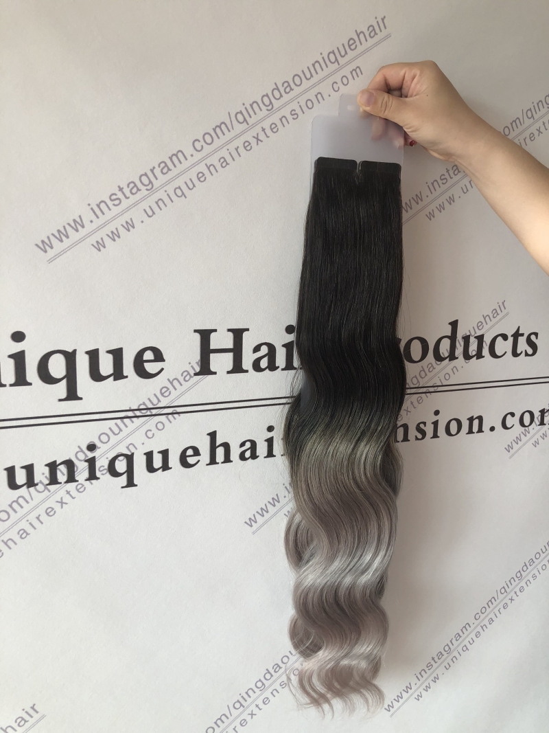 The best quality ombre color double drawn tape in hair extensions factory body wave hair extensions