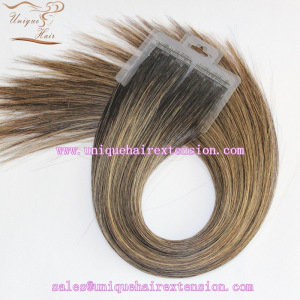 The best quality ombre color double drawn tape in hair extensions factory tangle free can produce your own color sample