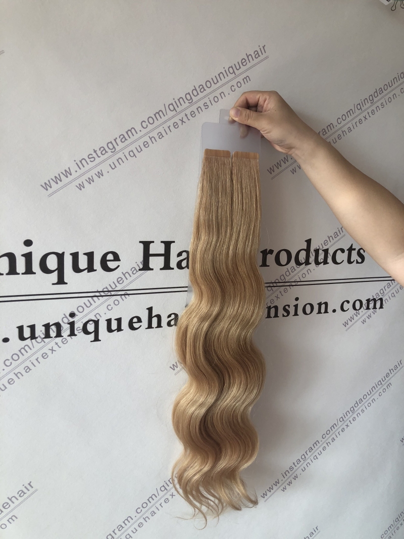 The best quality ombre color double drawn tape in hair extensions factory body wave hair extensions