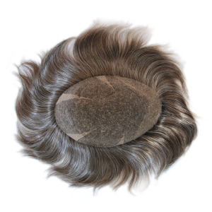 Stock Grey Hair Men's Toupee Indian Virgin Remy Hair Patch 100% Human Hair Replacement System