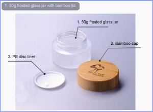 Frosted clear glass  cream jar with bamboo lid