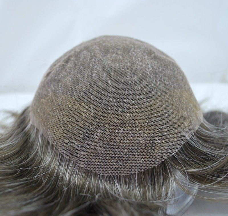 Stock human hair toupee #3 ash brown mix 20% grey hair patch swiss lace toupee for men 
