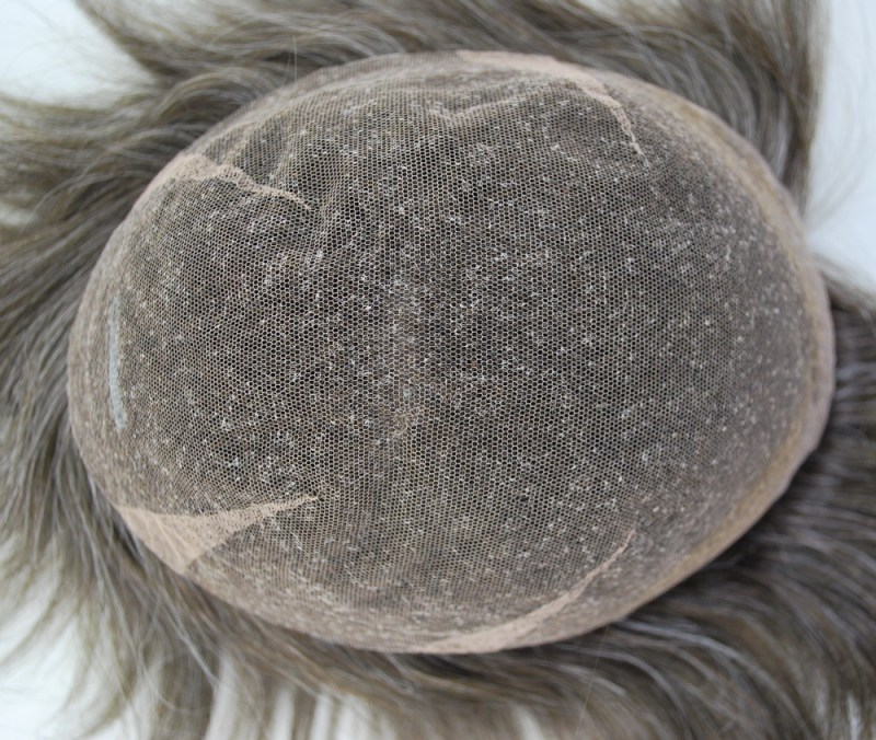Stock human hair toupee #3 ash brown mix 20% grey hair patch swiss lace toupee for men 