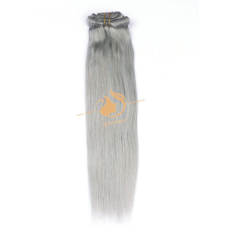 SSHair // Clip In Hair Extensions // Remy Human Hair // Silver // Straight