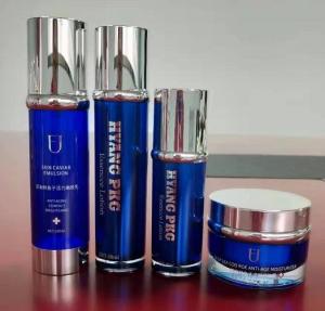 Sapphire blue inner spray series；Skin care products packaging Plastic Cylindrical Empty Packaging Acrylic Serum Lotion Bottle and Cream Jar