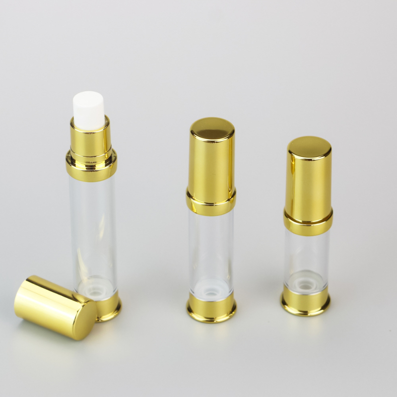 High quality gold aluminum airless pump cosmetic bottle 15ml 20ml 30ml travel bottle by Kinpack
