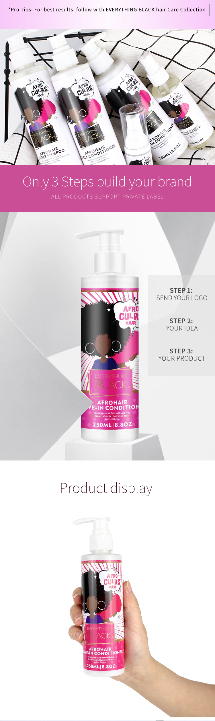 Everythingblack Customize Label Sultfate Free Organic Leave In Conditioner For Curly Hair 