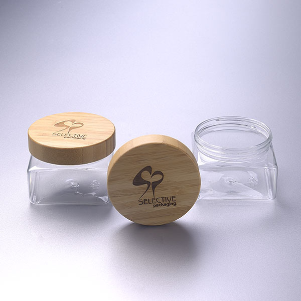 350g Square  PET jar & bottle with bamboo lid