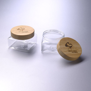 350g Square  PET jar & bottle with bamboo lid