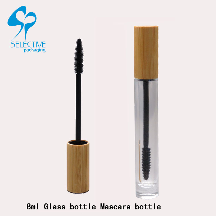 Hot sale professional design empty glass mascara bottles Eyelash tube with bamboo lid