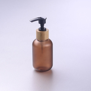 120ml frosted amber plastic PET bottle with bamboo lotion pump