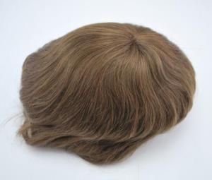 Hot selling human hair prosthesis Indian light brown hair system Q6 base toupee for men 