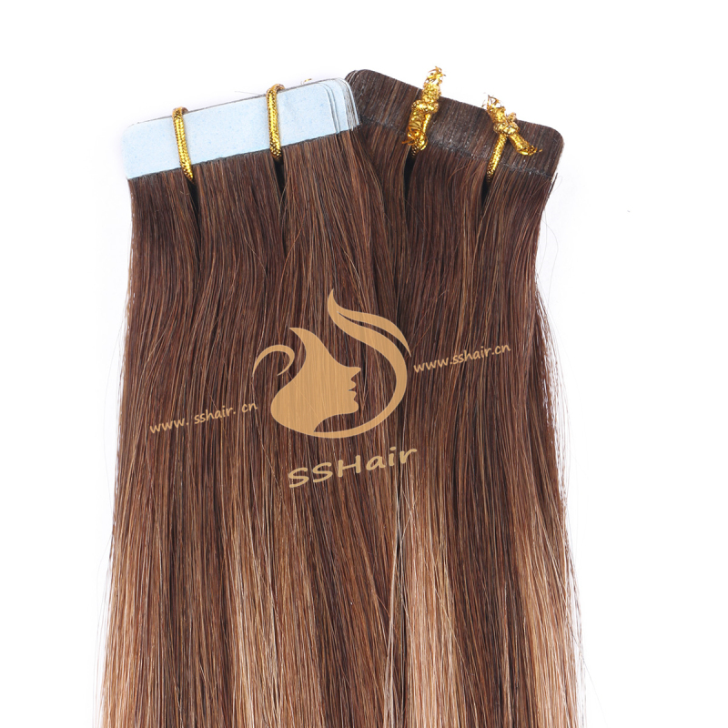 SSHair // Tape in Hair Extensions // Remy Human Hair // Balayage 4# 27# // Straight