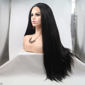 Hot selling natural black color long hair synthetic hair wig lace front wigs for women