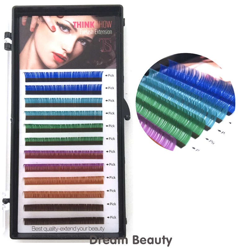 Natural 10/11/12 mm C/D Curl 0.10mm Eyelash Extension Rainbow Color 