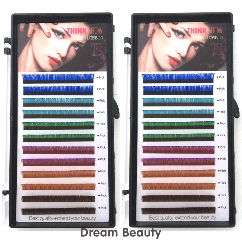 Synthetic Fiber Rainbow Color C/D Curl 10-12mm False Eyelash Extensions 