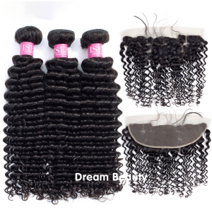 Cuticle aligned human virgin hair product high quality 3 bundles deep wave hair weft with 13*4 closure 