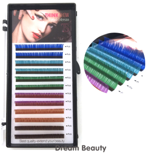 Synthetic Fiber Rainbow Color C/D Curl 10-12mm False Eyelash Extensions 