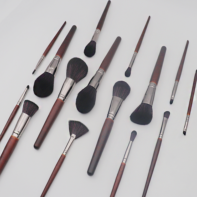 Wesson synthetic hair make-up set brush wood handle aluminum tube makeup brush sets 