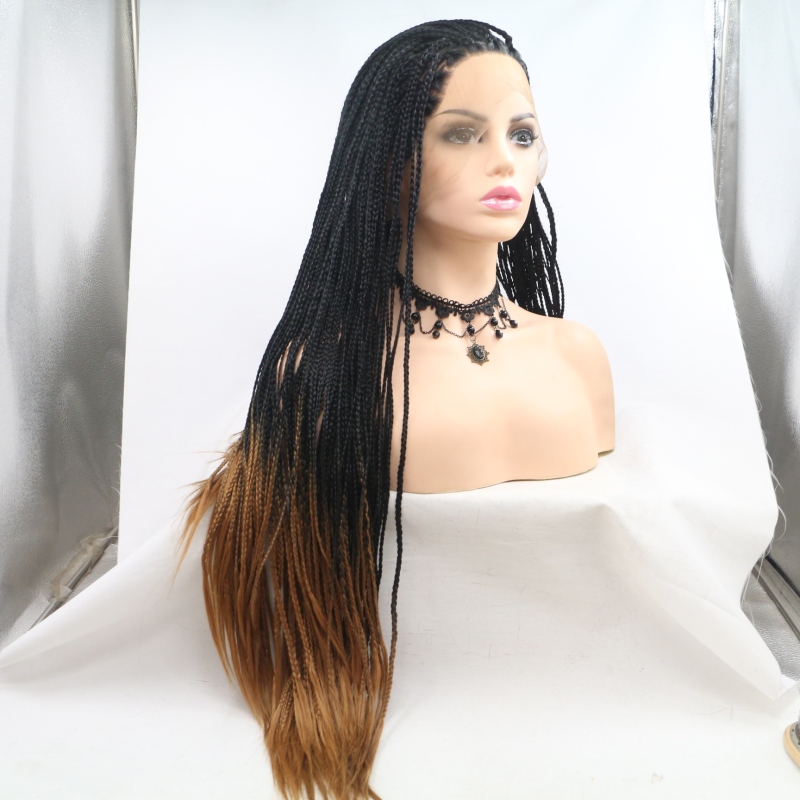 Glueless Synthetic Fiber Braid Wig Ombre Long Hair Wigs For Black Women